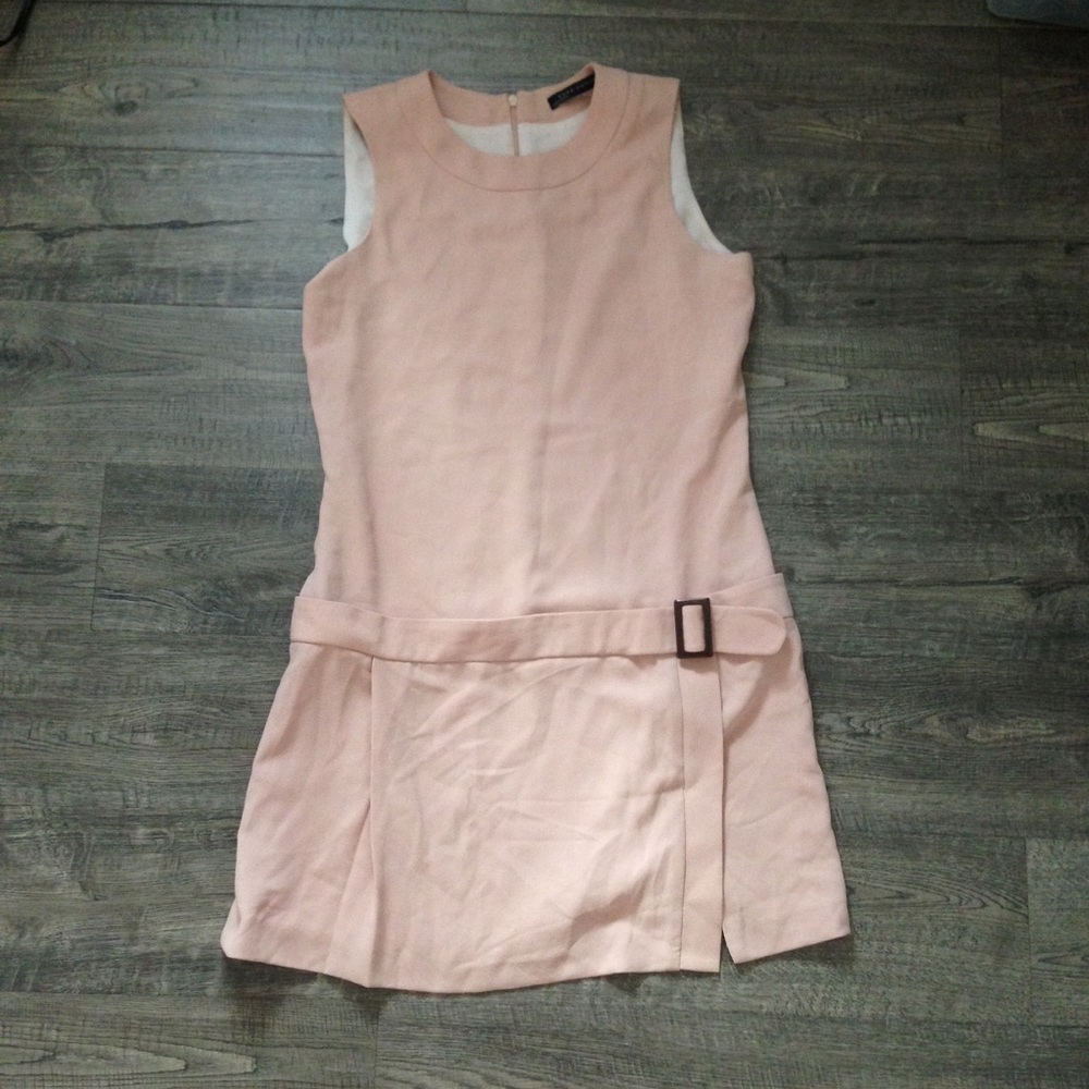 ZARA Drop Waist Buckle Shift Dress Dusty Pink